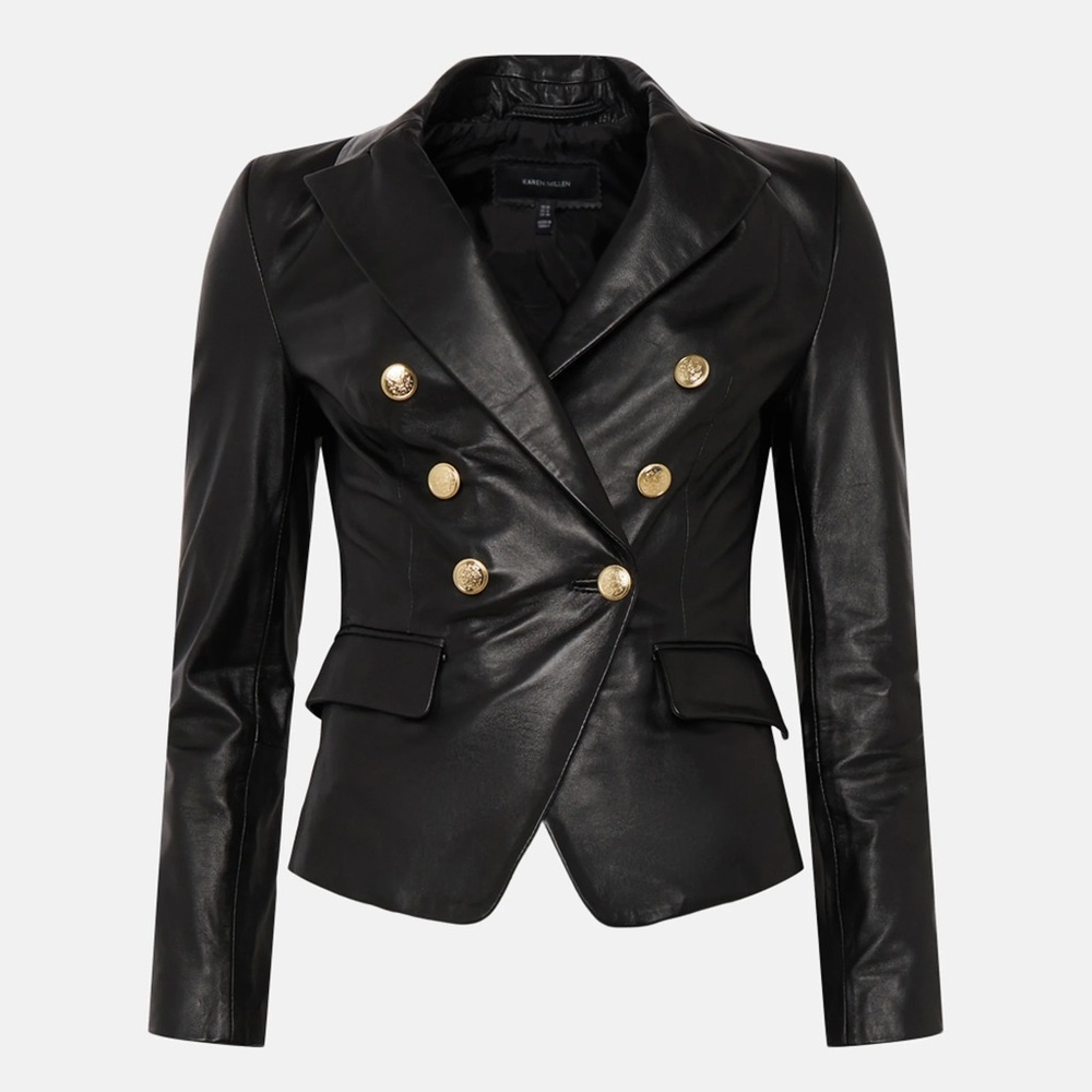 Black Leather Double-Breasted Jacket - image 1